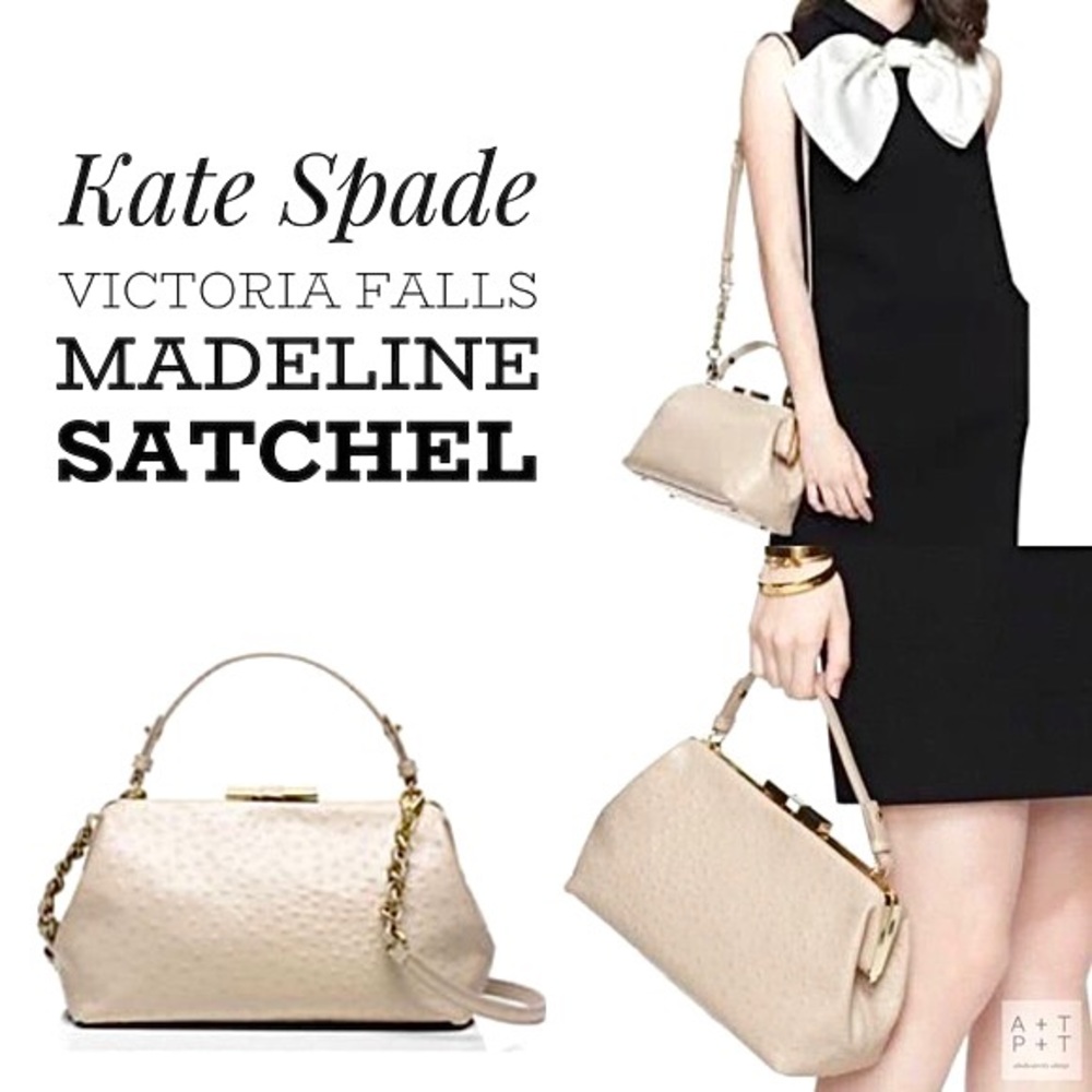 Kate Spade · Victoria Falls Madeline Ostrich Embossed Satchel Stone Taupe Bag - Picture 3 of 17
